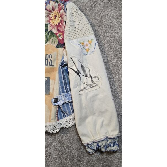 OOAK Magnolia Boho Indie Jacket Upcycle VTG Flour Sack Oversized Short L - XL - Picture 3 of 16